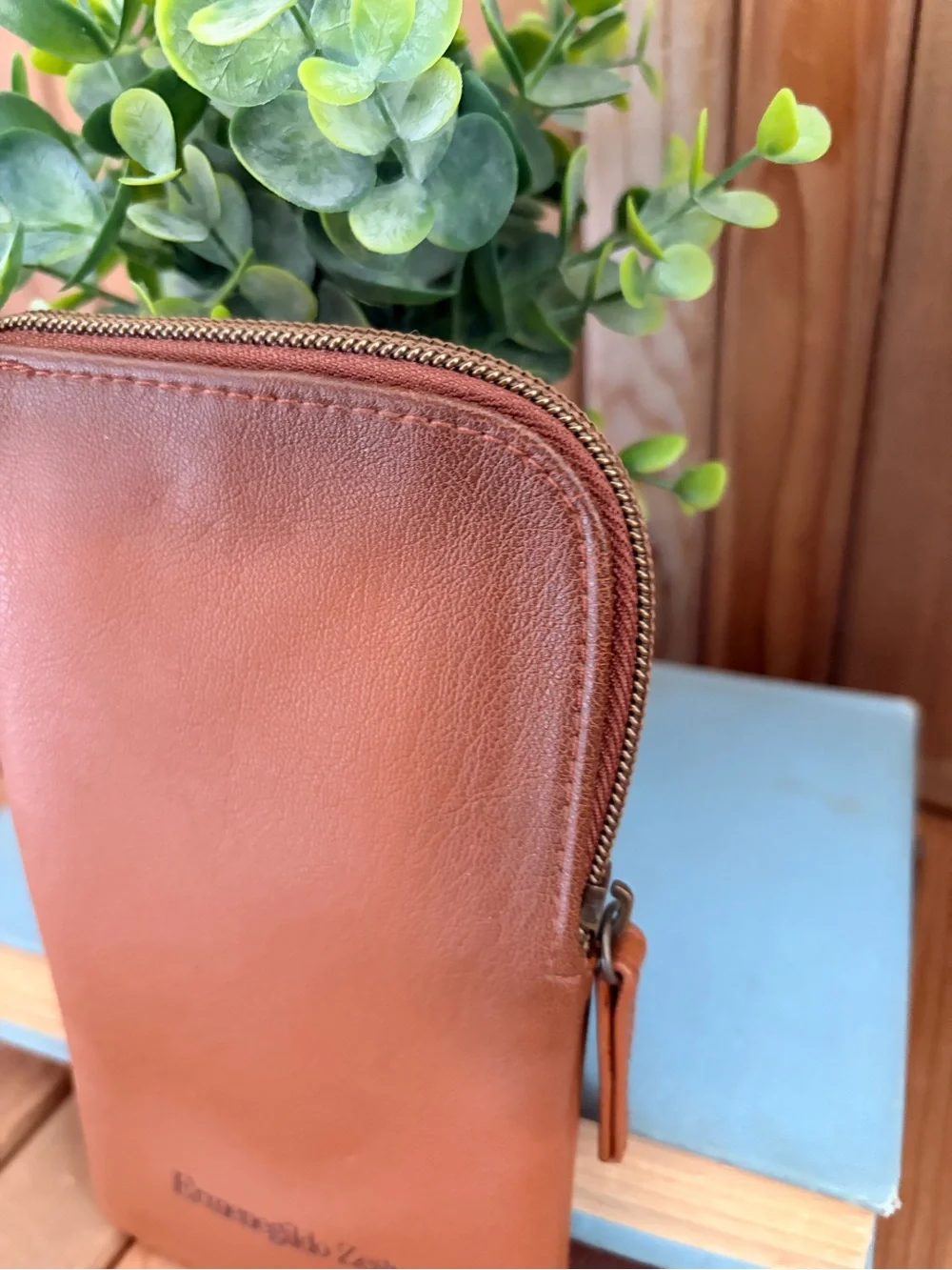 Ermenegildo Zegna Leather Zip Pouch Brown Designer Travel Case